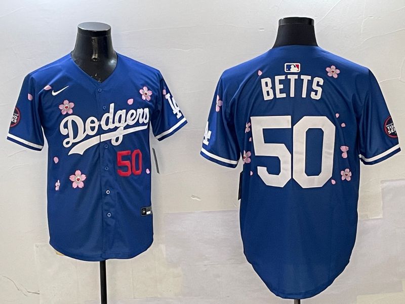 Men Los Angeles Dodgers 50 Betts Blue Sakura Edition 2025 Nike MLB Jersey style 2